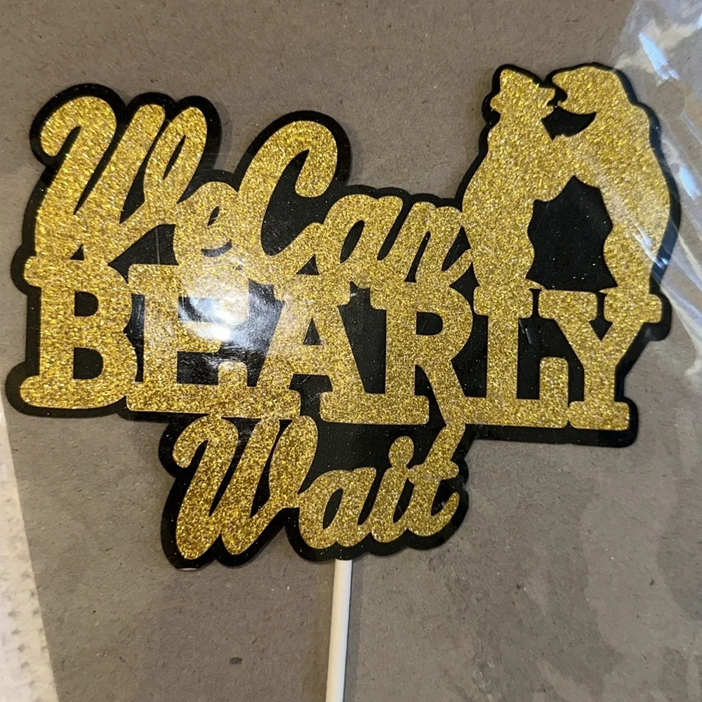 Cake Topper Pregnancy Announcement Baby Bear Couple Adventure Shower Gold‎
